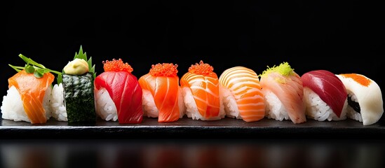 Poster - Japanese nigiri sushi showcasing with ample copy space image.