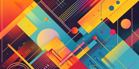 Poster - Abstract colorful geometric background with retro patterns and shapes, colorful background, vector illustration design, digital art, colorful, colorful geometric, colorful pattern, vibrant colors