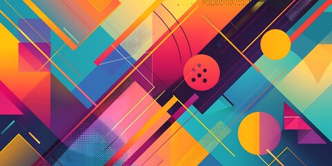 Poster - Abstract colorful geometric background with retro patterns and shapes, colorful background, vector illustration design, digital art, colorful, colorful geometric, colorful pattern, vibrant colors