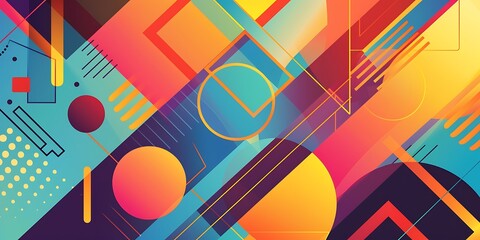 Poster - Abstract colorful geometric background with retro patterns and shapes, colorful background, vector illustration design, digital art, colorful, colorful geometric, colorful pattern, vibrant colors