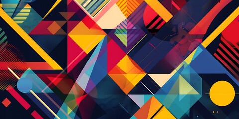Poster - Abstract colorful geometric background with retro patterns and shapes, colorful background, vector illustration design, digital art, colorful, colorful geometric, colorful pattern, vibrant colors