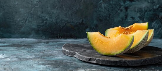 Poster - Sweet ripe melon displayed on a table with copy space image.