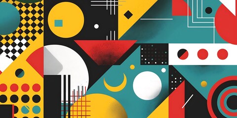 Poster - Abstract colorful geometric background with retro patterns and shapes, colorful background, vector illustration design, digital art, colorful, colorful geometric, colorful pattern, vibrant colors