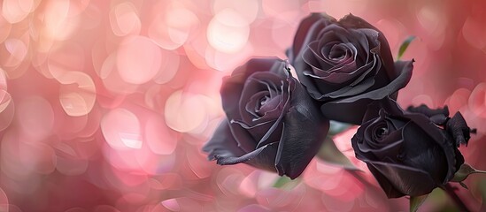 Poster - A lovely bundle of three black roses displayed on a blurred rose backdrop in nature, with ample copy space image.