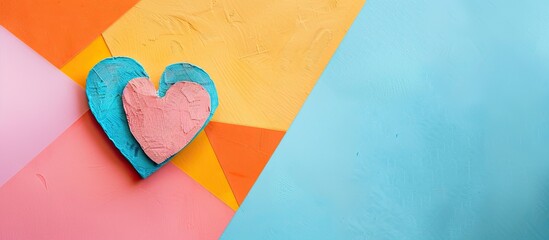 Poster - Heart-shaped craft with copy space image on colorful backdrop.