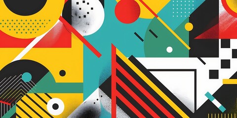 Poster - Abstract colorful geometric background with retro patterns and shapes, colorful background, vector illustration design, digital art, colorful, colorful geometric, colorful pattern, vibrant colors