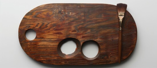 Poster - Wooden classic art palette and brush displayed on a white background with copy space image.
