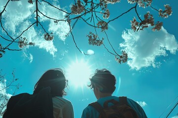 a couple of people sitting under a tree