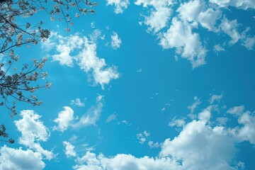 a blue sky with white clouds and some trees