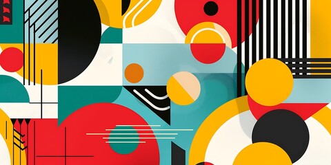 Poster - Abstract colorful geometric background with retro patterns and shapes, colorful background, vector illustration design, digital art, colorful, colorful geometric, colorful pattern, vibrant colors