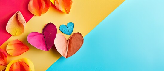 Poster - Heart-shaped craft with copy space image on colorful backdrop.