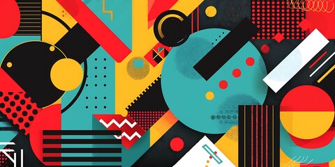 Poster - Abstract colorful geometric background with retro patterns and shapes, colorful background, vector illustration design, digital art, colorful, colorful geometric, colorful pattern, vibrant colors
