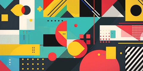 Poster - Abstract colorful geometric background with retro patterns and shapes, colorful background, vector illustration design, digital art, colorful, colorful geometric, colorful pattern, vibrant colors