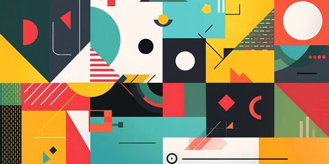 Poster - Abstract colorful geometric background with retro patterns and shapes, colorful background, vector illustration design, digital art, colorful, colorful geometric, colorful pattern, vibrant colors