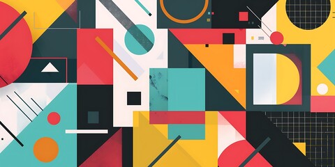 Poster - Abstract colorful geometric background with retro patterns and shapes, colorful background, vector illustration design, digital art, colorful, colorful geometric, colorful pattern, vibrant colors