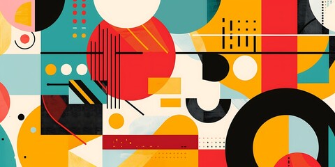 Poster - Abstract colorful geometric background with retro patterns and shapes, colorful background, vector illustration design, digital art, colorful, colorful geometric, colorful pattern, vibrant colors