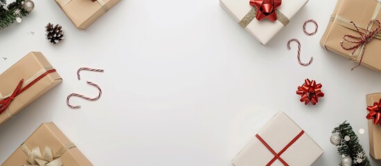 Aufkleber - On a white table, there's a present surrounded by boxes, with ample copy space image available.