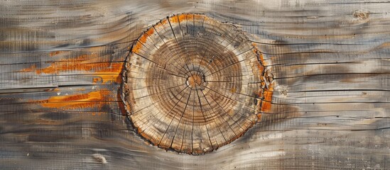 Aufkleber - Tree cross section on antique wood backdrop with copy space image.