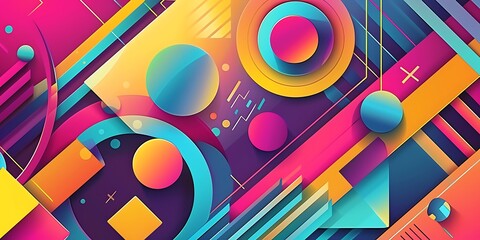 Poster - Abstract colorful geometric background with retro patterns and shapes, colorful background, vector illustration design, digital art, colorful, colorful geometric, colorful pattern, vibrant colors