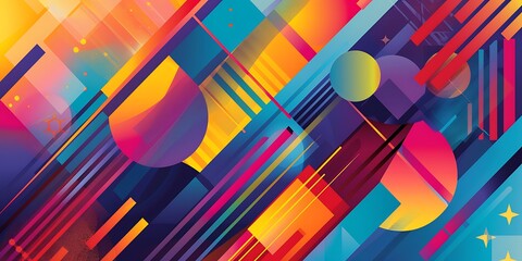 Poster - Abstract colorful geometric background with retro patterns and shapes, colorful background, vector illustration design, digital art, colorful, colorful geometric, colorful pattern, vibrant colors