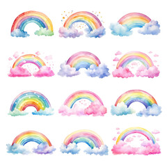 Poster - Watercolor rainbow illustration png element set, transparent background