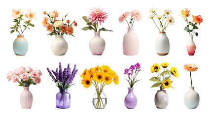 Wall Mural - Flower vase png cut out set