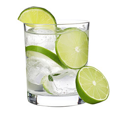 Wall Mural - Gin tonic with sliced lime and ice in glass isolated on transparent white background, clipping path