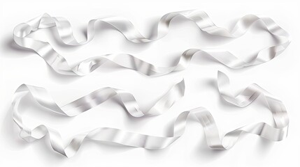 Set of silver ribbons isolated on white background.
