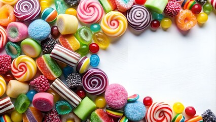 Wall Mural - Candy and sweets in copy-space background concept, big blank space. Place to adding text blank copy space. Sweet Licorice Twists