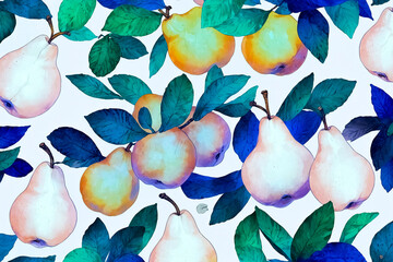 Sticker - Pears and Leaves Seamless Pattern