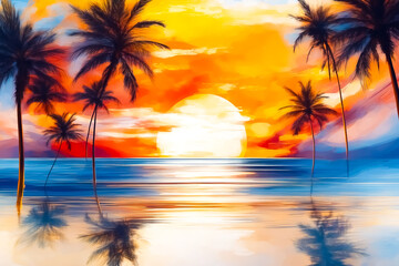 Canvas Print - Tropical Sunset with Palm Trees