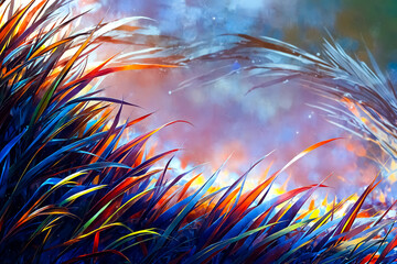 Poster - Colorful Abstract Grass Blades