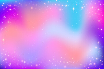 Wall Mural - Gradient purple sky background. Pink night space with stars and sparkles. Vector dark galaxy. Fantasy cosmic vibrant color universe. Liquid iridescent outer space with glitter texture.