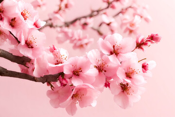 Sticker - Pink cherry blossoms on a pink background