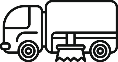 Wall Mural - Simple black and white line drawing of a street cleaning truck removing dirt from the road surface