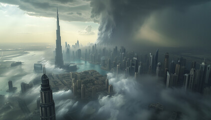 Wall Mural - Massive tornado around Dubai downtown.