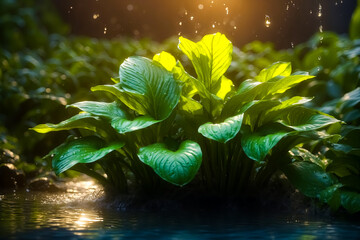 Canvas Print - Lush Green Foliage in Rain