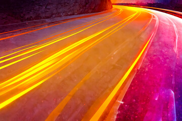 Poster - Abstract Road with Light Trails in a Colorful Sky