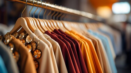 Clothes Hang on Rack in Clothing Store - Photography of Fashionable Apparel Display, Trendy Styles and Shopping Experience