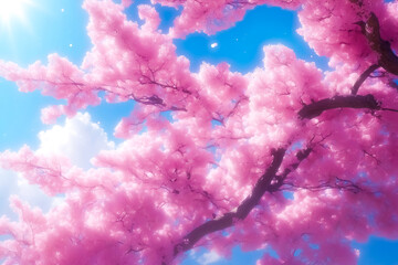 Sticker - Pink Tree Canopy Against Blue Sky