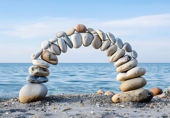 Wall Mural - Pebble Archway: Symbol of Balance and Harmony on Beach