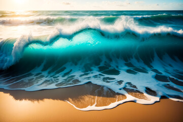 Sticker - Turquoise Wave Crashing On Sandy Beach