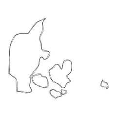Sticker - Denmark country simplified map.Thin triple pencil sketch outline isolated on white background. Simple vector icon