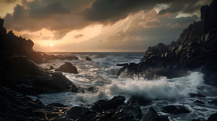 Wall Mural - The ocean is calm and the sun is setting