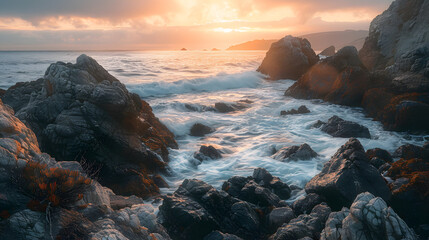 Wall Mural - The ocean is calm and the sun is setting