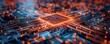 © nunoi - A close-up of a computer chip with glowing orange and blue lights.