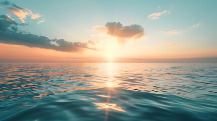 Wall Mural - The sun is setting over the ocean, casting a warm glow on the water