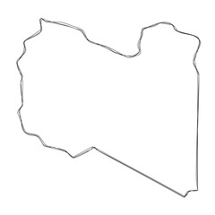 Sticker - Libya country simplified map.Thin triple pencil sketch outline isolated on white background. Simple vector icon