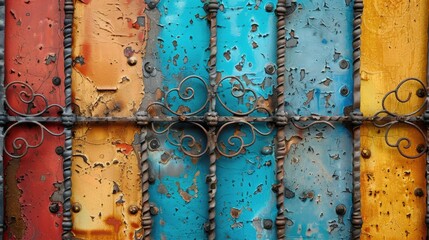 Sticker - Vintage iron wall background with vibrant colors