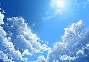 Wall Mural - Photorealistic Blue Sky with White Clouds and Sun